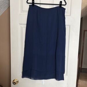 Eileen Fisher 100% silk Dark Blue Layered Midi Skirt